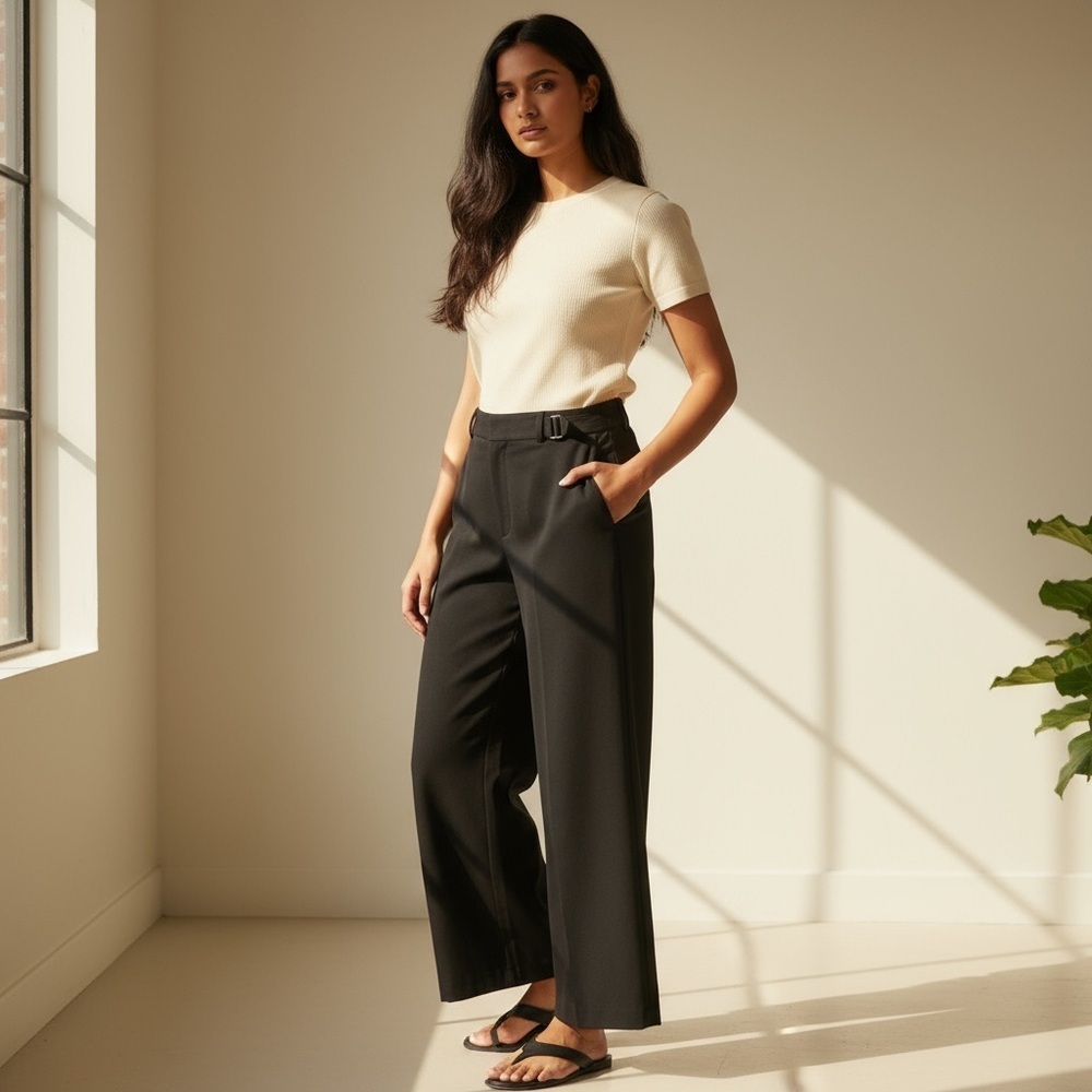 Kut from the Kloth Black Wide-Leg Cropped Dress Pants with Belt | NWT